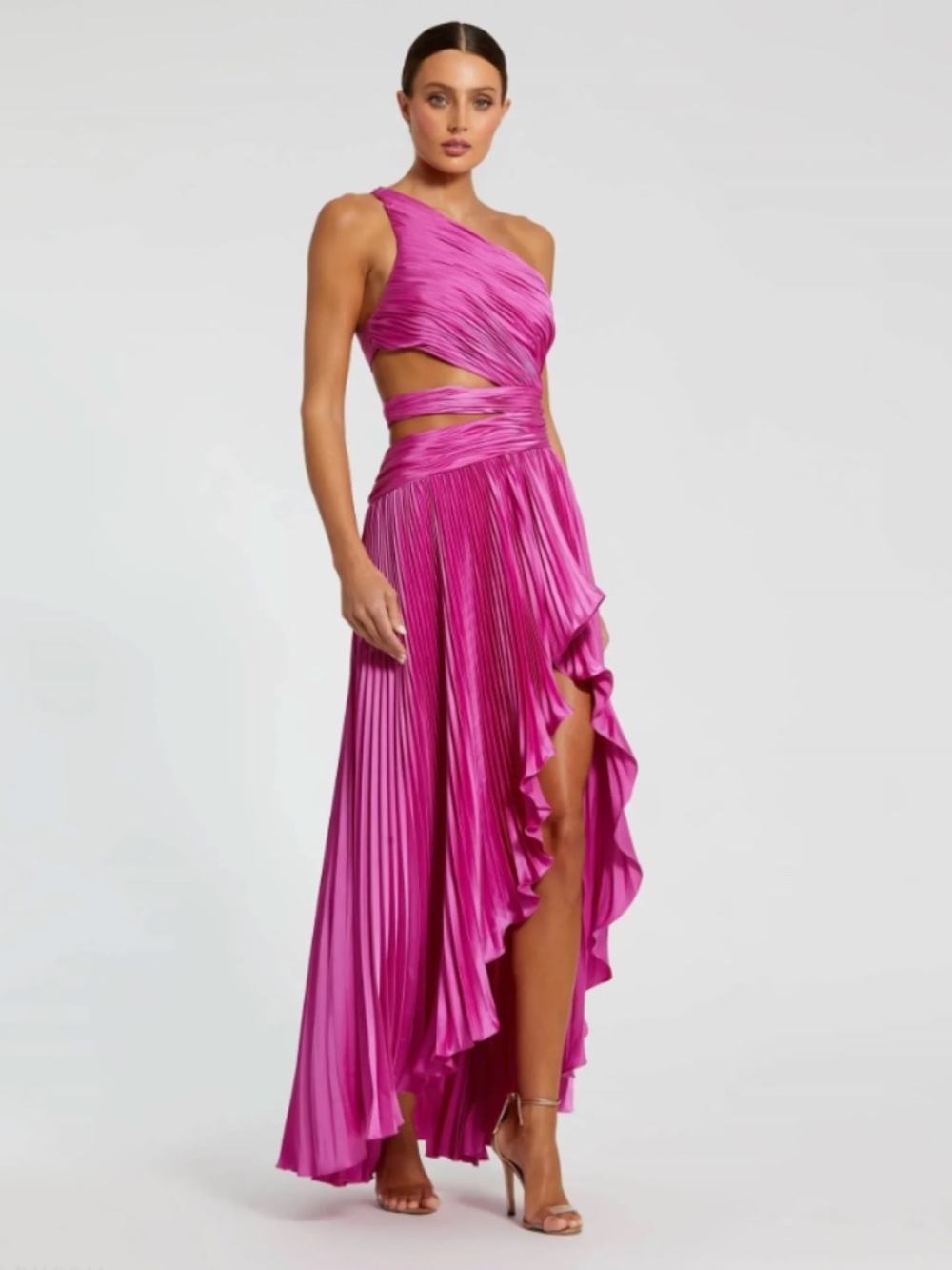 Ieena Mac Duggal One Shoulder Pleated Gown Fuchsia Size 6